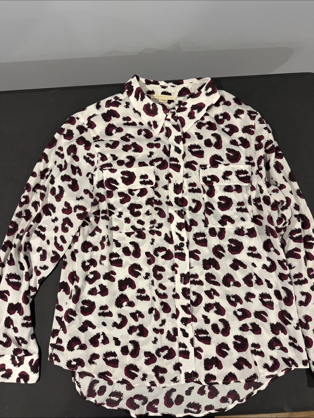 Cooper& Ella  White & Burgundy Leopard Print Button-Up Shirt